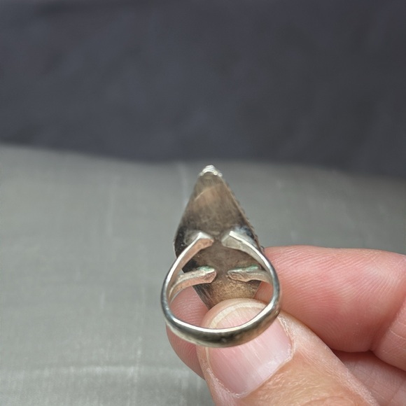 Vintage Zuni Native 4 Turquoise Pointed MOP Mother of Pearl, Coral Silver Ring - Picture 7 of 7